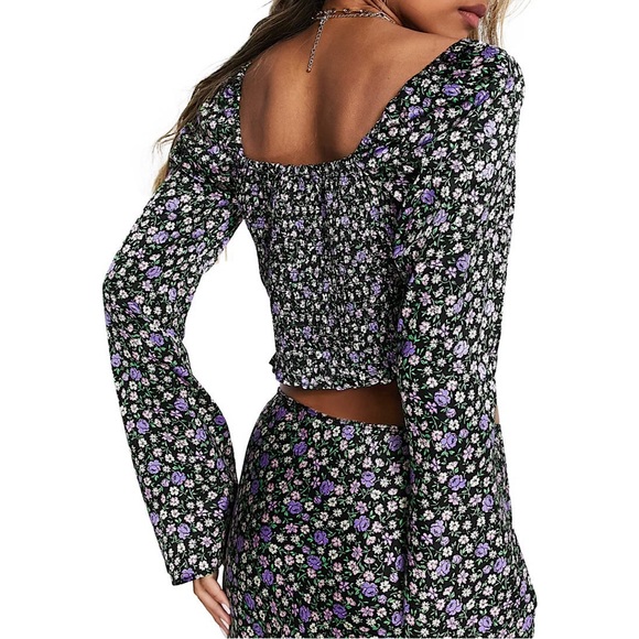 🔥🔥🔥NEW Topshop Floral Puff Sleeve Crop Top - Picture 2 of 5